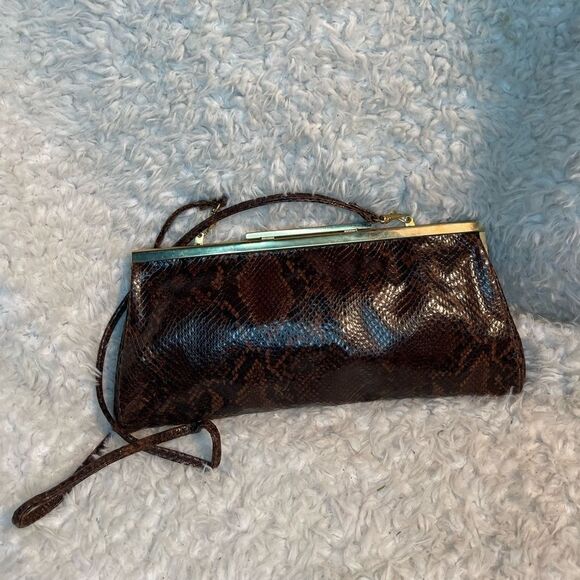 Vintage Tanner made in Italy leather shades of Brown snake skin prints clutch - Picture 3 of 10